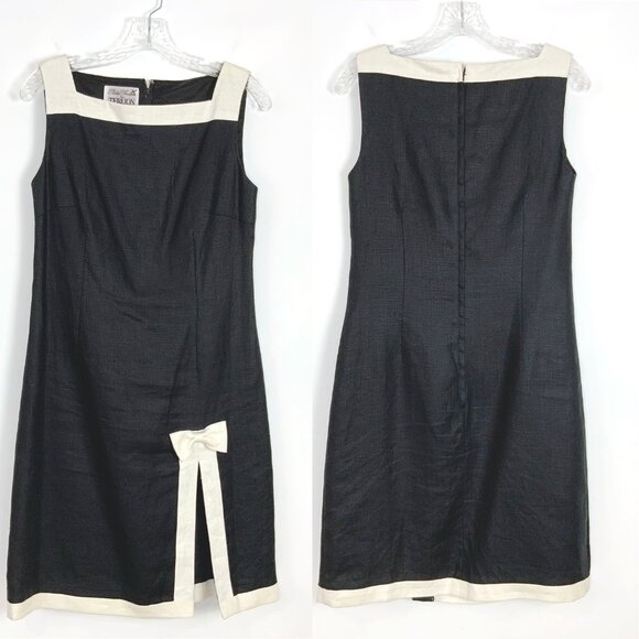 Richie Freeman for Teri Jon Black /White Linen Sheath Dress Retro Sz 8 - Picture 13 of 16
